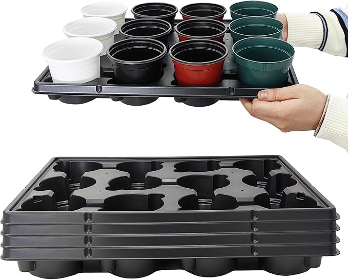 12 Cell Round Nursery Trays Thickened Durable Seedling Pots Shuttle Carrying Trays for Holding 4 inch Pots (16.85" 12.6", 5-Pack)