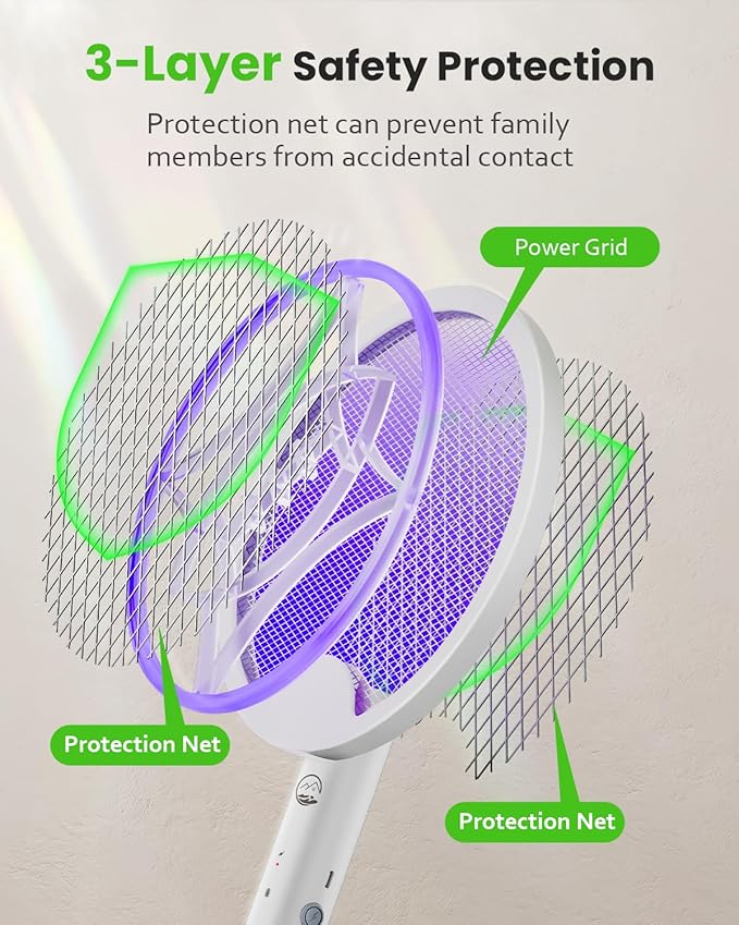 Electric Fly Swatter Racket, Foldable 2 in 1 Bug Zapper with Purple Trap Lamp, 4000V & 1500mAh Powerful Mosquito Trap Killer with Type-C Rechargeable for Indoor Home Office Patio Camp(2 Pack)