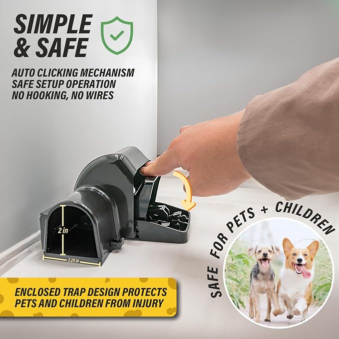 Rat and Chipmunk Traps. Prevents Accidental Triggering with Dual Tunneled Design. Covered Snap Traps for Humane Kill, Reusable, Pest Control for Rats, Indoor & Outdoor Use. 4 Pack