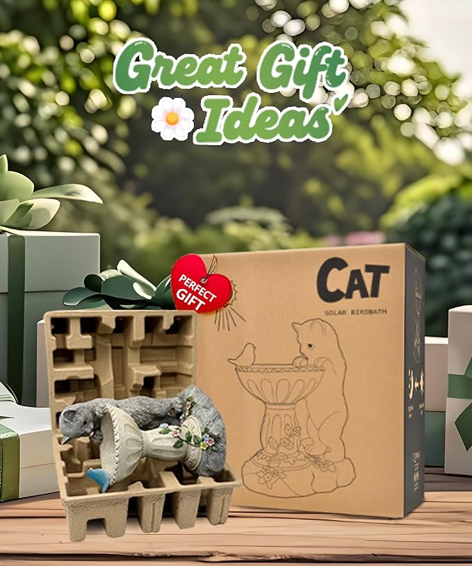 Nacome Cat Birdbath Garden Decor: Outdoor Statues Ornaments for Outside Decorations Yard Art Lawn Porch Patio Balcony - Birthday Gifts Choice for Mom Grandma Women Lover