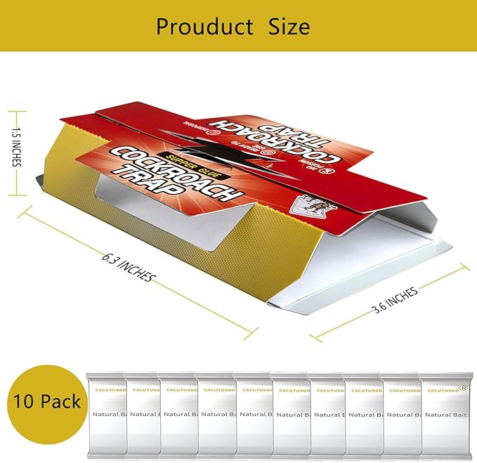 Natural Food Baited Roach Sticky Glue Traps – Extra Strong Adhesive for Cockroaches and Other Insects, Effective Indoors & Outdoors