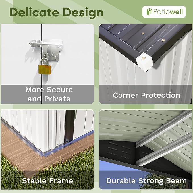 Patiowell 6x4 FT Outdoor Storage Shed, Garden Tool Storage Shed with Sloping Roof and Double Lockable Door, Outdoor Shed for Garden Backyard Patio Lawn,White