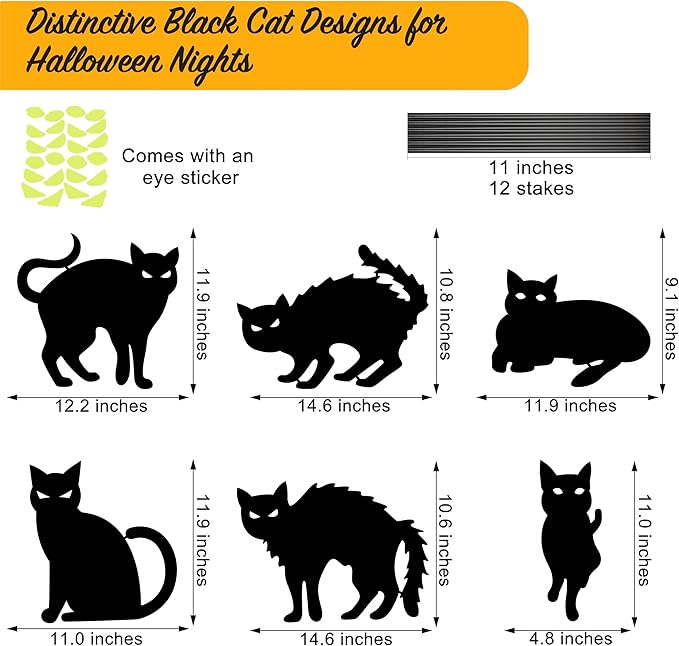 Halloween Black Cat Yard Signs, Halloween Decorations, Scary Silhouette Outdoor Halloween Decor for Yard Lawn Garden Made of Water Proof Plastic Corrugated Board