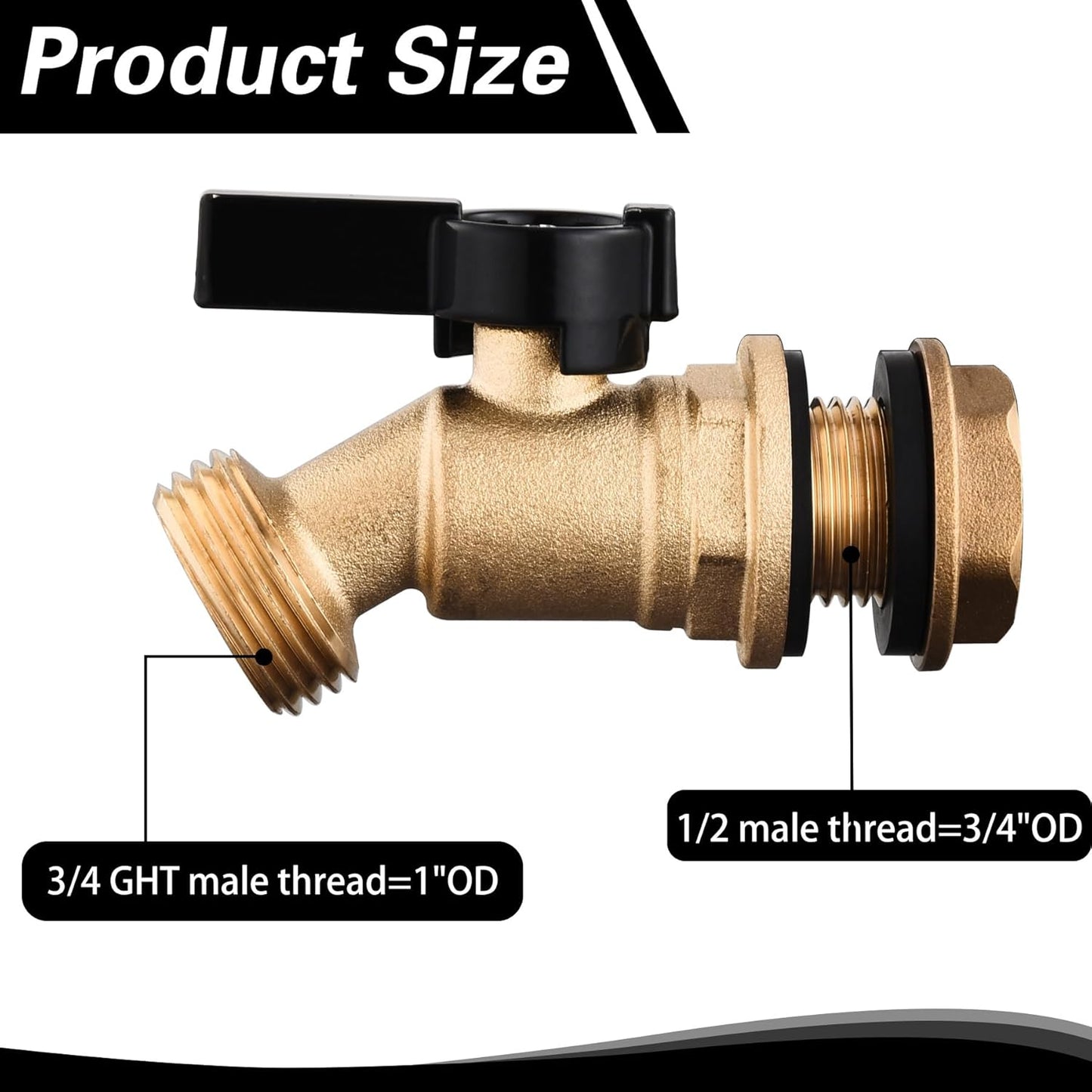 Brass Water Container Rain Barrel Faucets Lead-Free Compliant Spigot Bulkhead Fitting 1/2" Inlet to 3/4"GHT Male Thread Outlet with Quarter Turn Ball Valve Include Bulkhead Fitting and Washers