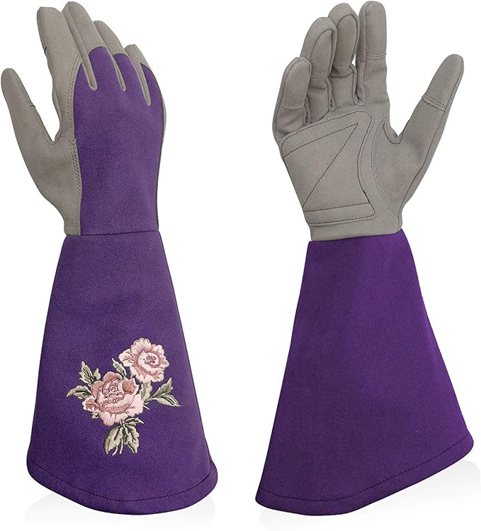 Rose Pruning Gloves Thorn Proof, Embroidery Leather Gardening Gloves with Extra Long Forearm Protection