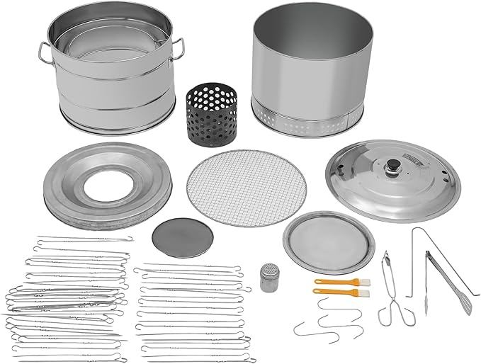 Large Portable Smokeless Charcoal Grill - 360° Stainless Steel BBQ Barrel with 50 Skewers, Ideal for Camping, Picnics & Backyard Cooking