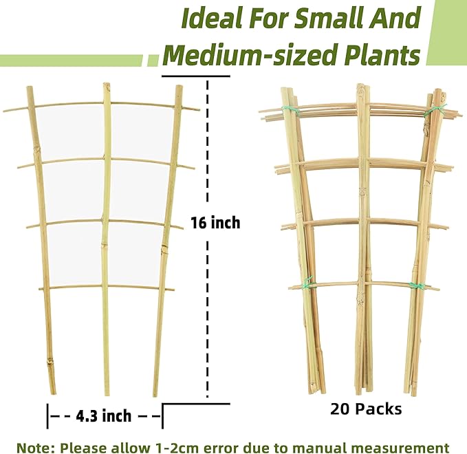 Bamboo Trellis for Climbing Plants 20 Pack, 16 Inch Garden Ladder Trellis for Potted Plants Indoor, Small Plant Support Trellis for Houseplants Vine