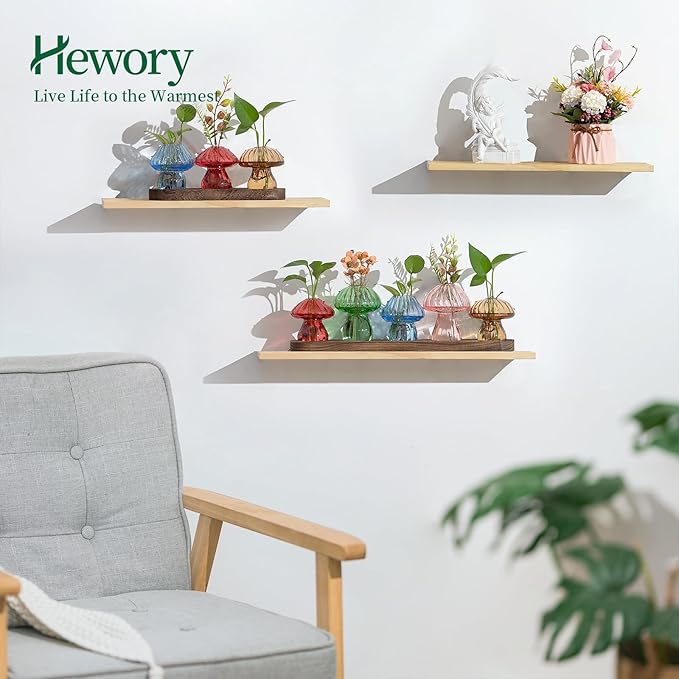 Glass Propagation Station for Plant: Mushroom Planter with Wooden Stand for Home Office Decor - Unique Propagation Jars for Plant Lovers - Set of 3 Hydroponic Mushroom Vases Gift for Mom