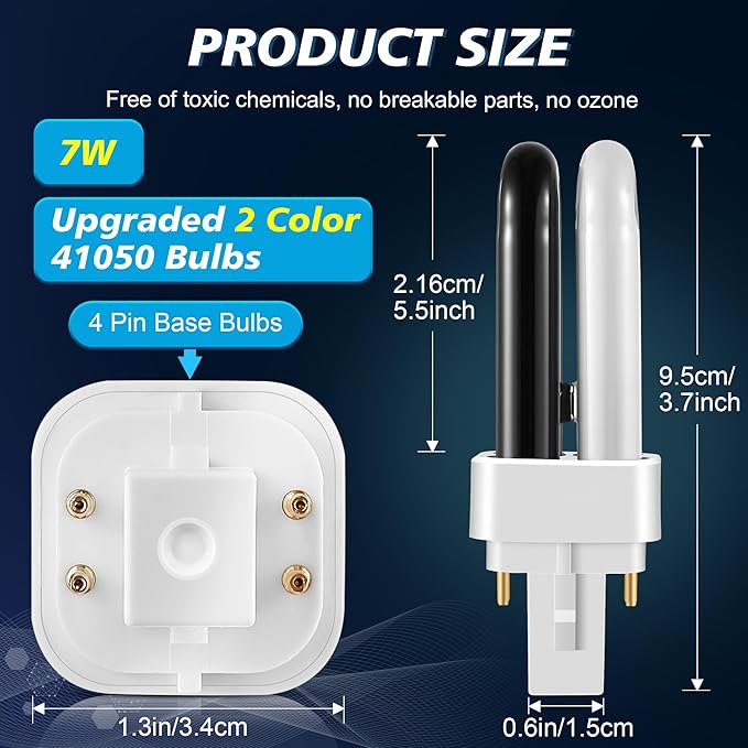 Qualirey 6 Pack 41050 7W Replacement Bulb, Upgraded 2 Color Bug Zapper Replacement Bulb Compatible with Dynatrap DT1050 DT1100 DT1250, 1/2 Acre Mosquito UV Light Trap Replacement Bulbs