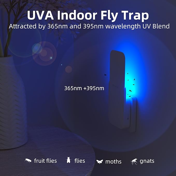 Mosalogic Fly Insect Trap Plug-in Fruit Flies Killer Gnat Trapper Moth Catcher Fly Trapper UV Attractant Catcher for 400 Sq Ft of Protection Sky Blue-1PACK