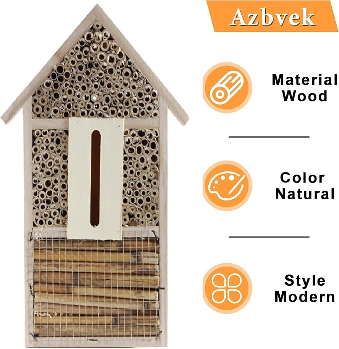 Wooden Insect House Hotel for Bee, Butterfly, Ladybirds, Beneficial Insect Habitat, Bug Hotel Garden 11.7" x 7.7" (C)