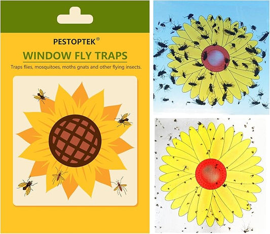 16 Pack Window Fly Traps, Fruit Fly Traps for Indoors, Paper Sticky Strips with Beautiful Sunflower Design, House Fly Catcher Trap for Home, Pest Control for Kitchen and Garage