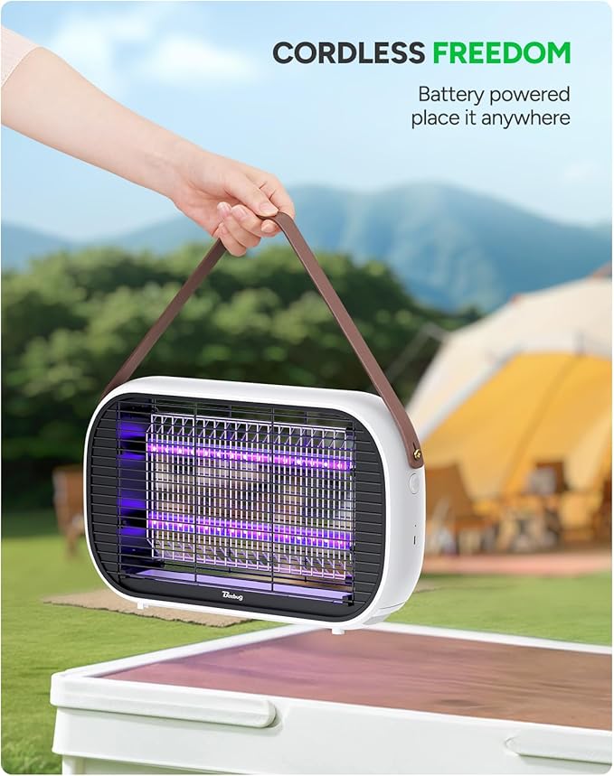 Buzbug LED Bug Zapper Outdoor Indoor, 10 Years Lifespan Lamp, Rechargeable 5200mAh Battery, Portable Camping Fruit Fly Mosquito Moth Gnat Wasp Trap, Killer, Zapper -MA015C (White)