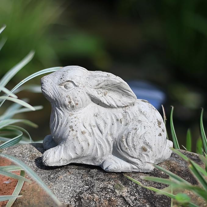 Garden Rabbit Statue Cement Bunny Decor Easter Bunny Figurines for Home Outdoor Garden Statues Cement Sculpture for Yard Patio Lawn Ornament, White