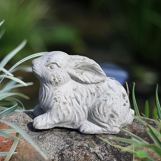 Garden Rabbit Statue Cement Bunny Decor Easter Bunny Figurines for Home Outdoor Garden Statues Cement Sculpture for Yard Patio Lawn Ornament, White