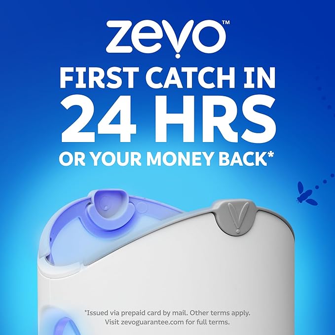 Zevo MAX Bug Catcher & Fly Trap for Indoors - Flying Insect Trap for Gnats, House & Fruit Flies - Use in Any Room - No-Mess Disposal (1 Plug in Base & 6 Cartridges)