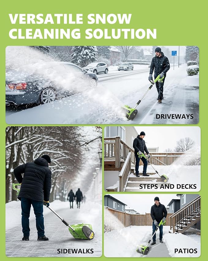 12.2-Inch Cordless Snow Blower, Battery Powered Snow Shovel with Directional Plate, Electric Snow Blowers Included 20-Volt/4.0 Ah Lithium-ion Battery Pack and Quick Charger