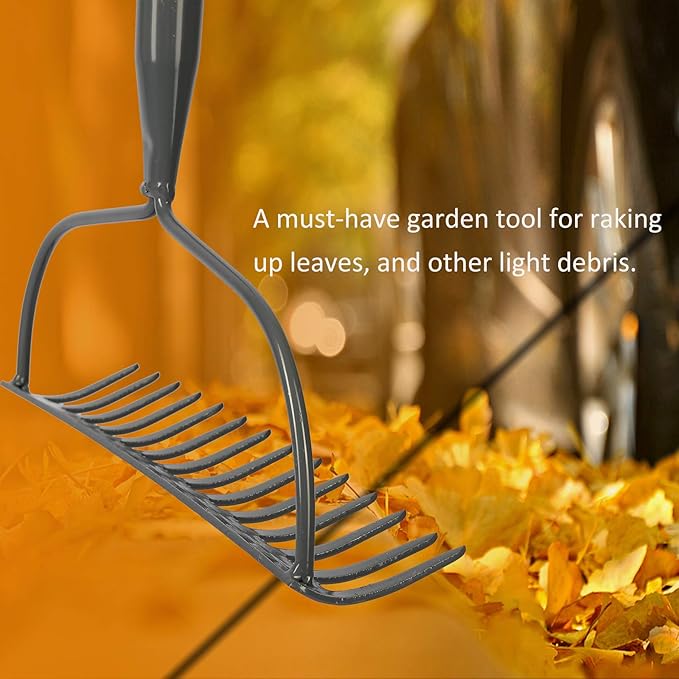 Garden Rake, 5 FT Metal Rake for Lawns Level Head Rakes with Stainless Steel Handle for Loosening Soil