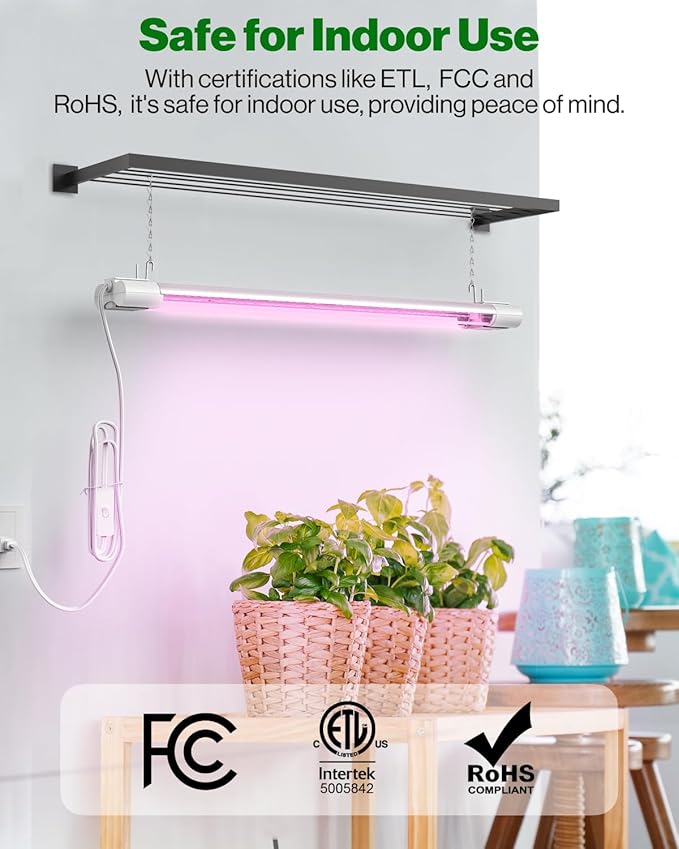 Sunco 12 Pack 2ft Grow Light LED, 20W, Full Spectrum, for Seed Starting, Seedling, Indoor Plants, Plug in Suspended Fixture, Link Up to 8, Inline Switch, ETL