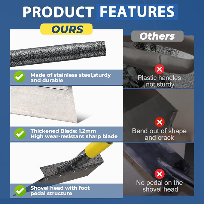 Floor Scraper Long Handle Heavy Duty, 60" Multifunctional Cleaning Shovel, Ice Scraper Stainless Steel Garden Tools Weed Scraper for Cleaning,Weeding,Scraping,Ice Remove,Landscaping,Yard