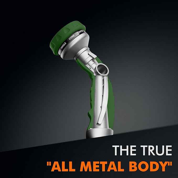 RESTMO Hose Nozzle Heavy Duty, Metal Water Hose Sprayer for Garden, 9 Spray Patterns | High Pressure | Thumb Flow Control | On/Off Valve, Ideal for Lawn & Plant Watering, Car & Pet Washing, Green