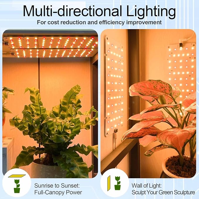 DOMMIA Grow Light, 20W Ultra-Thin Panel Grow Lights for Indoor Plants, High PPFD Full Spectrum, Dimmable, 6/12/16H Timer Auto on/Off, Suitable for Indoor Growing, Warm White 1-Pack