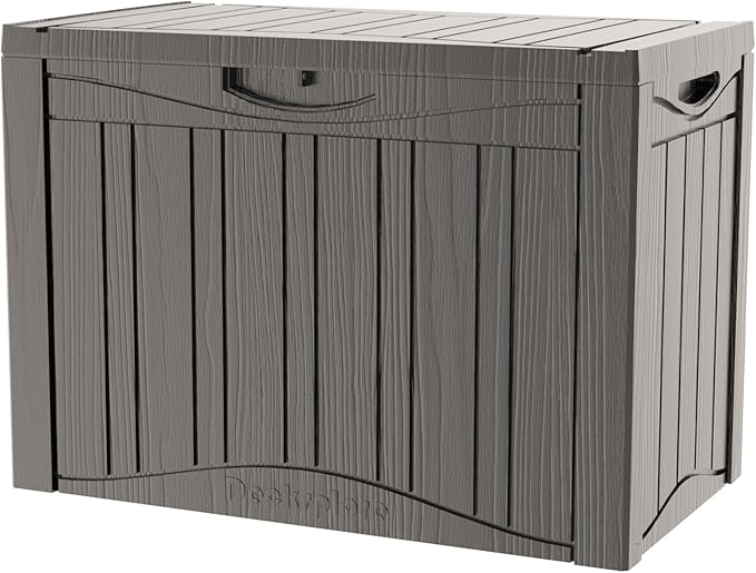 50 Gallon Waterproof Large Resin Deck Box Indoor/Outdoor Lockable Storage Container and Seating for Garden, Pool, and Patio (50 Gallon, Grey)