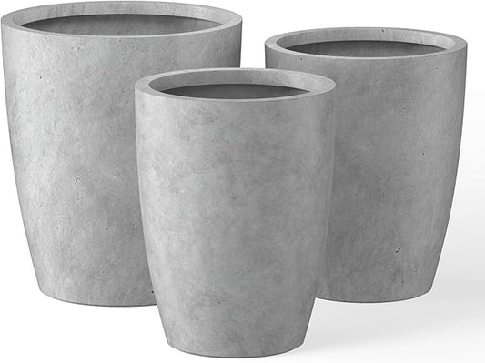 Kante 18.1",20.5",22.4" H Tall Round Concrete Planters Set of 3, Outdoor Indoor Modern Decorative Plant Pots with Drainage Hole & Rubber Plug for Home & Garden Natural Concrete