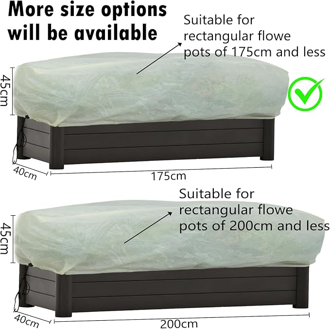 Rectangular Plant Cover Frost Protection, (175 x 40 x 45 cm, 4 pcs) Large Plant Cover, Winter Frost Blanket, Plant Protection Drawstring Bag, Protects Plants from Frost, Wind, Rain and Animal Damage
