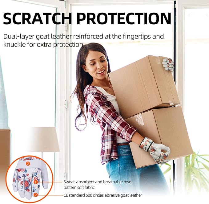 Vgo... Gardening Gloves for Women, Goatskin leather,Puncture Resistant Palm and Fingertips,Touchscreen(GA3561)