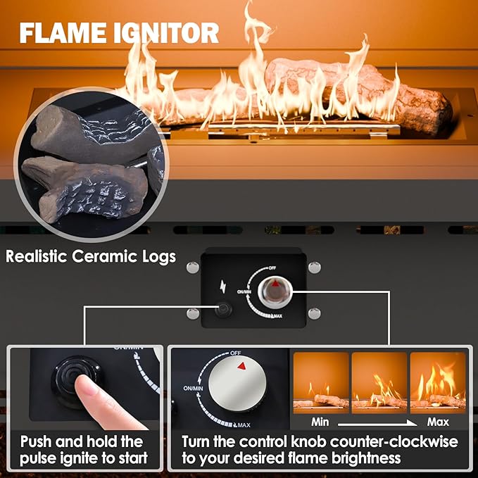 COOS BAY Outdoor Propane Fire Pit 50,000 BTU, Smokelss Gas Fireplace with Hidden Tank Storage, Adjustable Flame Patio Heater for Deck, Backyard, Gray/Tan