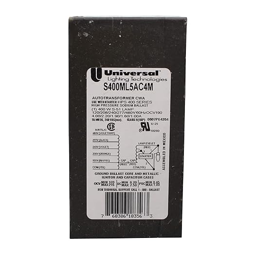Universal Lighting Technologies S400ML5AC4M500K Magnetic Core and Coil Ballast, High Pressure Sodium, 400W, 120-277V