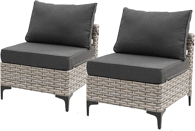 HOOOWOOO 2 Pieces Outdoor Patio Sectional Sets with 2 Armless Middle Chairs,Black