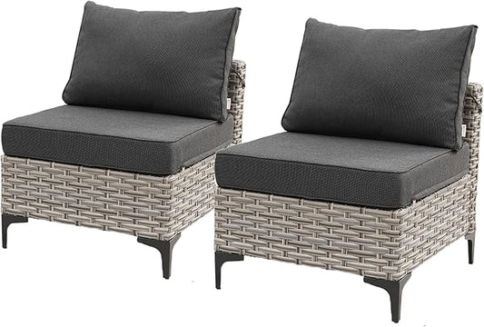 HOOOWOOO 2 Pieces Outdoor Patio Sectional Sets with 2 Armless Middle Chairs,Black