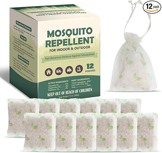 Mosquito Repellent for Patio, 12 Pcs Mosquito Repellent Pouches, Mosquito Deterrent Indoor Outdoor, Mosquito Control, Keep Mosquitoes Away from Home Patio Camping,