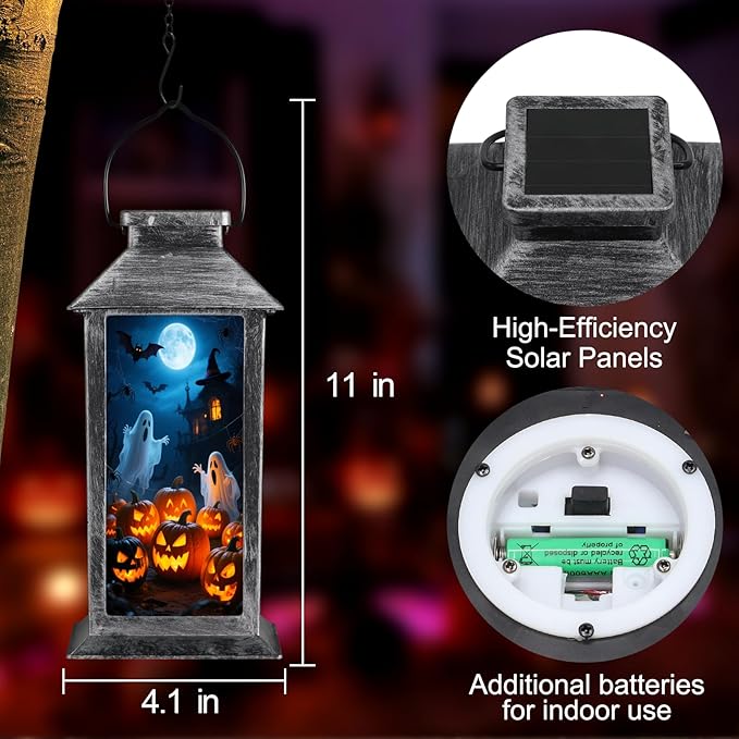 Halloween Decorations Outdoor,Halloween Hanging Decorations,Solar Lantern,Decor for Home Outside Porch Garden Yard Lawn Party Decorations（Ghost Bat Pumpkin）