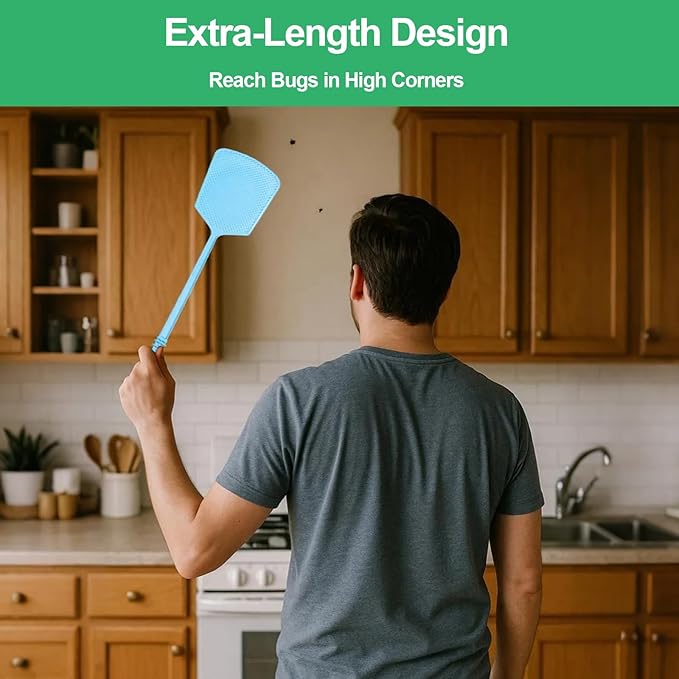 6 Pack Heavy Duty Fly Swatters, Extra Long 17.7in Plastic Bug Swatter with Non-Slip Handle – Indoor/Outdoor Manual Insect Tool, Durable & Reusable (Colorful)