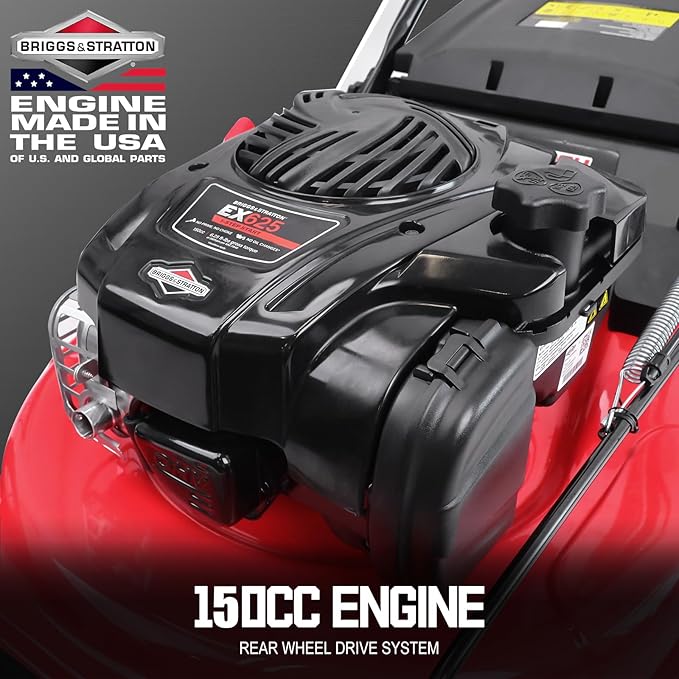 PowerSmart Self Propelled Gas Lawn Mower 22-Inch with 150cc Briggs and Stratton EX625 Engine, RWD Single-Speed 2-in-1 Mulch and Bagger, High Wheel B8622S