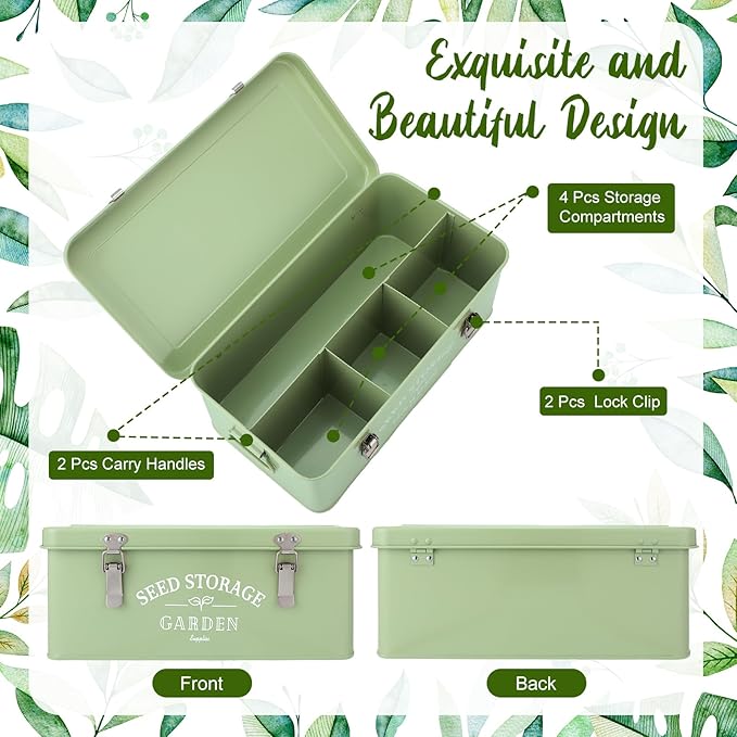 Maitys Seed Storage Container Box with Lid Garden Seed Packet Storage Organizer Decorative with Dividers and 100 Plant Labels 50 Seeding Envelopes 2 Marker Pens(Groovy,12.8 x 6.8 x 5.4)