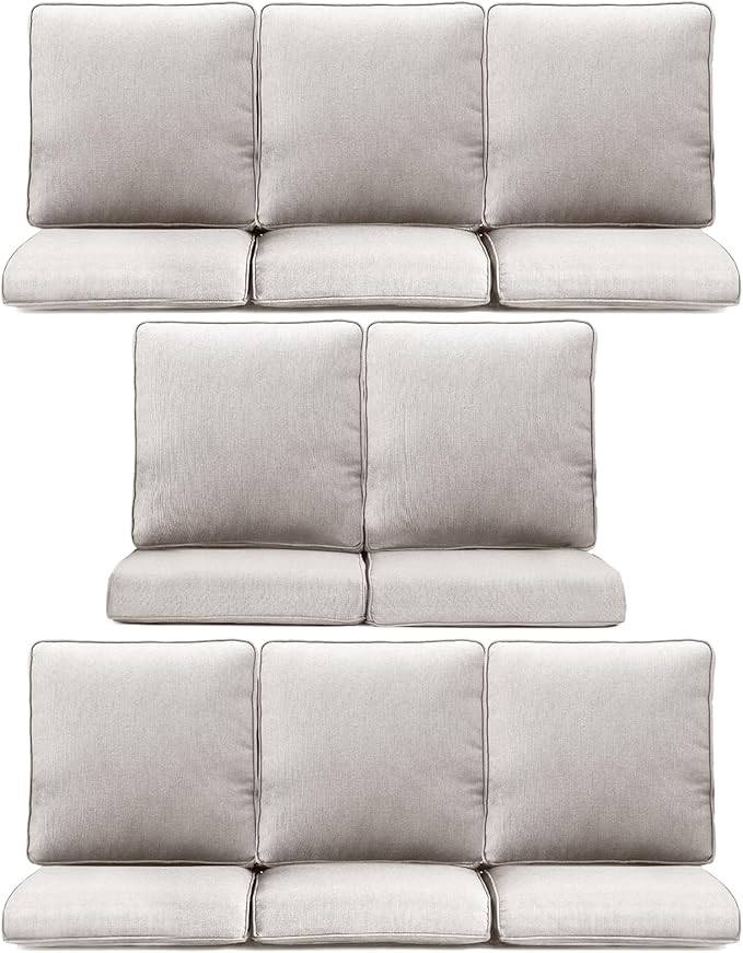 8-Piece Outdoor Patio Cushion Set - Fade & Water Resistant with Removable Olefin Cover, 22x24x4 Inch Memory Foam Cushions for Wicker Sectional Sofa – Beige/Regular