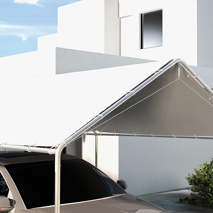 Outsunny 10' x 20' Carport Replacement Top Canopy Cover, UV Resistant and Water Resistant Car Port Portable Garage Tent Cover with Ball Bungee Cords, White, Only Cover