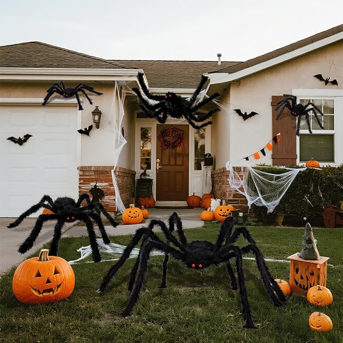 WODMAZ 6 Packs Halloween Spider Outdoor Decorations, Scary Hairy Large Spider Decorations with Different Sizes for Halloween Outside Yard Lawn Garden Decor (12" 12" 20" 24" 35.5" 49.5")