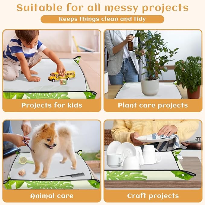 Palm Leaves Foldable Garden Hand Transplanting Succulent Tools,Waterproof Thickened Repotting Mat Plant Tag, Miniature Planting Indoor Fairy Care,Potting,Cactus,Houseplant Bonsai Tool Kit Gift