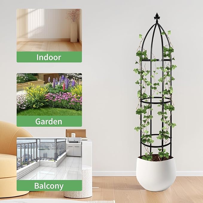 Garden Obelisk Trellis for Climbing Plants Outdoor 6.3 Feet Tall Rose Heavy Duty Metal Trellis Plant Support for Vines Clematis Flowers, Bronze