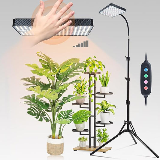 FECiDA Smart Control Tall Grow Light with Stand & Timer 4/8/12H, 25W Standing Grow Lights for Indoor Plants, Bonsai Tree, Bright Enough Like A Small Sun for Indoor Jungle, 24"-64" Height Adjustable
