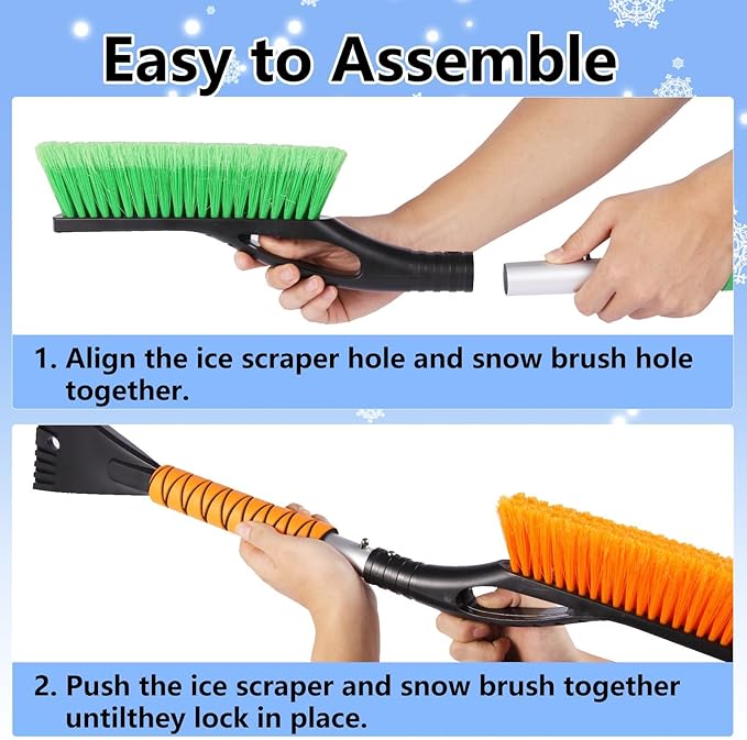 2 Pack Car Snow Brush with Ice Scrapers, 27 Inch Snow Remover for Car Windshield and Door, Detachable Ice Shovel Tool with Ergonomic Foam Grip, Winter Accessories for Car