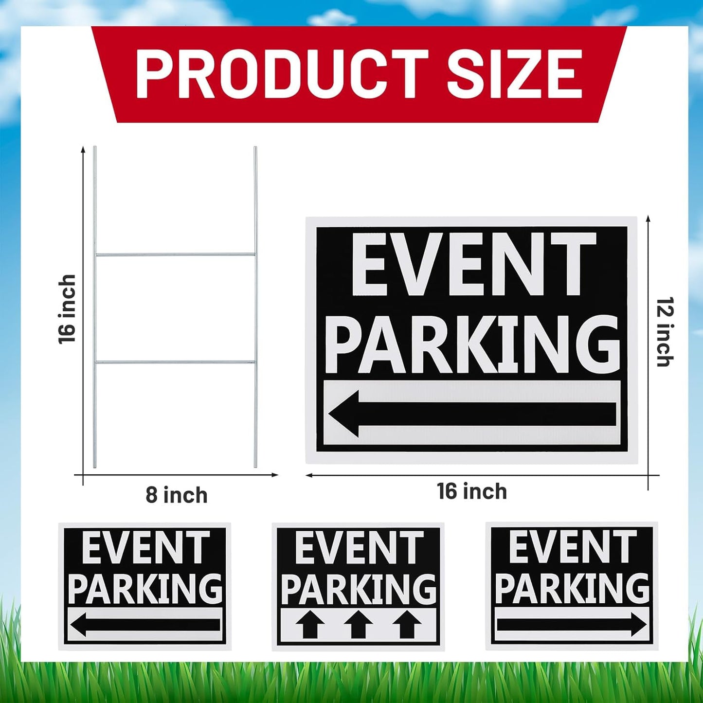 Juexica 9 Pieces 16 x 12 Inches Outdoor Event Parking Signs with Arrow Corrugated Plastic Yard Double Sided Event Signs Outdoor Directional Guest Parking(Black)