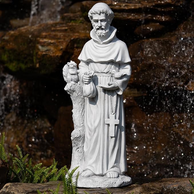 St Francis Garden Statues, Saint Francis of Assisi Catholic Christian Yard Decor Lawn Garden Patio, Outdoor Sculptures Art Decorations, Grey
