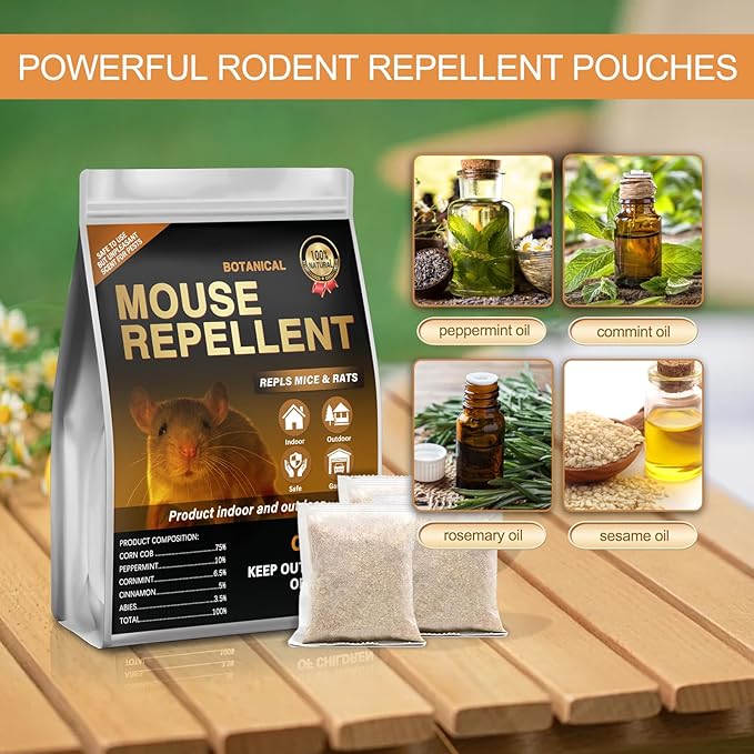 24 Pack Mouse Repellent Pouches,Rodent Repellent for Car Engines,Mouse deterrents That Works,Peppermint Oil to Repel Mice and Rat (Mint)