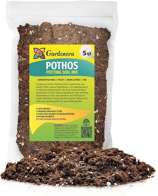 Premium Pothos Potting Soil Mix - Air Cleaning Plant Mix, for Pothos, Parlor Palm, Peace Lily (5 Quart Bag) Pothos Potting Mix